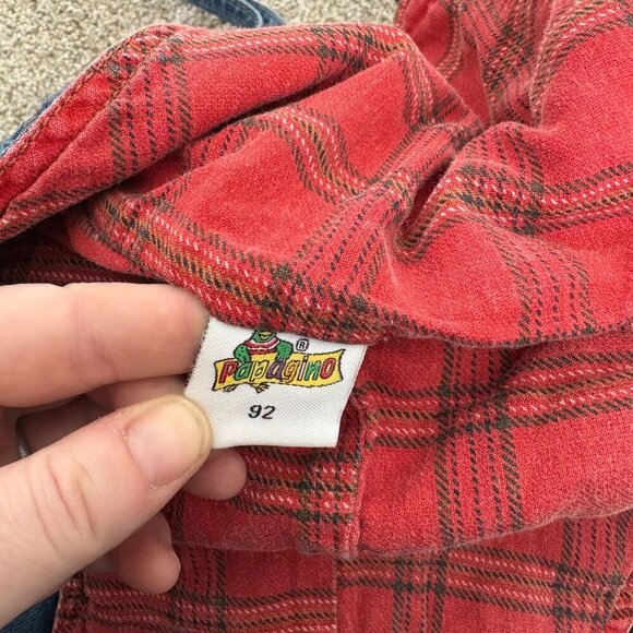 Denim Overalls Kids Flannel Lined Size 92 ~2T Jean Red Flannel Spring Fall - Picture 11 of 13